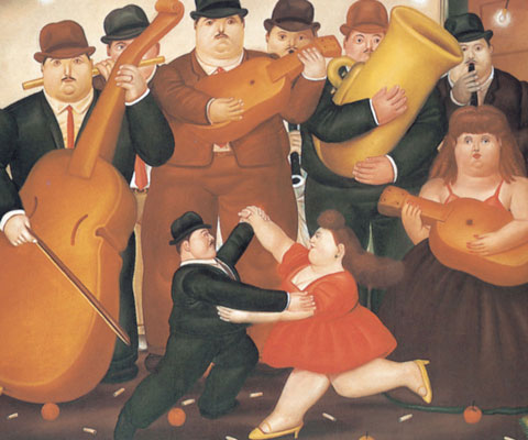 painting of a couple dancing and a band playing